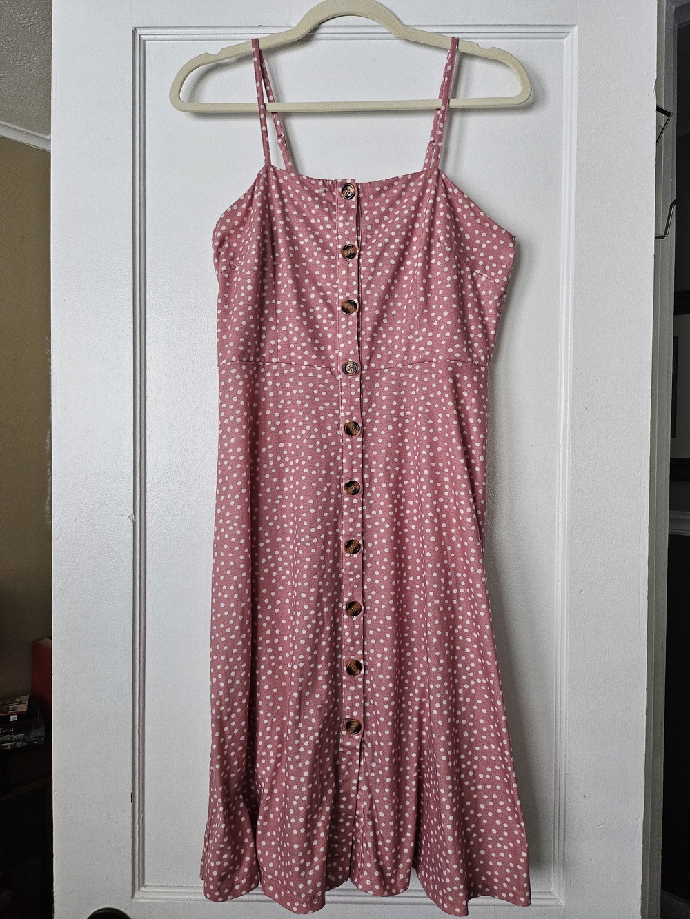 Spaghetti-Strap Dusty Pink Polka Dot Midi Dress